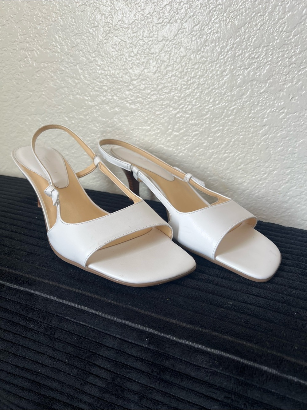 LOFT White Open-Toe Slingback Heels